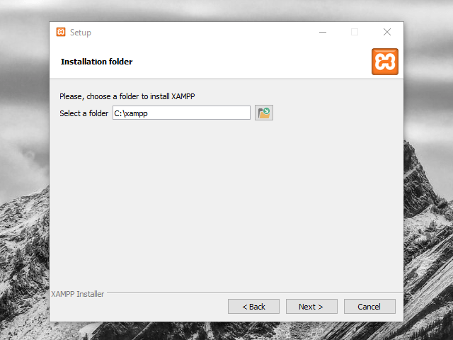 pilih folder instalasi xampp