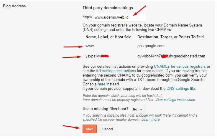 setting domain blogspot